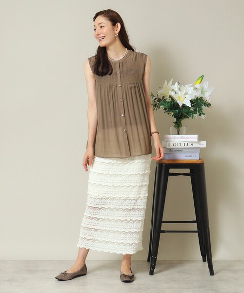 ITS'DEMO(イッツデモ)の「◆【通勤/前開き/手洗い可】プリーツシアーブラウス(シャツ/ブラウス・レディース・ブラック/オリーブ/ダークブラウン・00)」の9枚目の写真