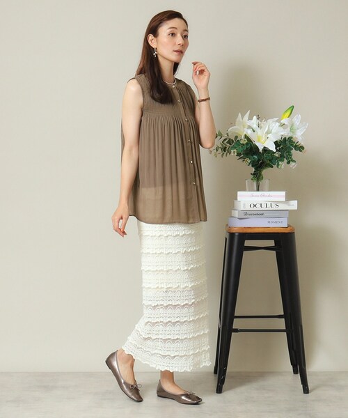 ITS'DEMO(イッツデモ)の「◆【通勤/前開き/手洗い可】プリーツシアーブラウス(シャツ/ブラウス・レディース・ブラック/オリーブ/ダークブラウン・00)」の10枚目の写真