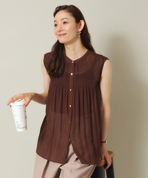 ITS'DEMO(イッツデモ)の「◆【通勤/前開き/手洗い可】プリーツシアーブラウス(シャツ/ブラウス・レディース・ブラック/オリーブ/ダークブラウン・00)」の12枚目の写真