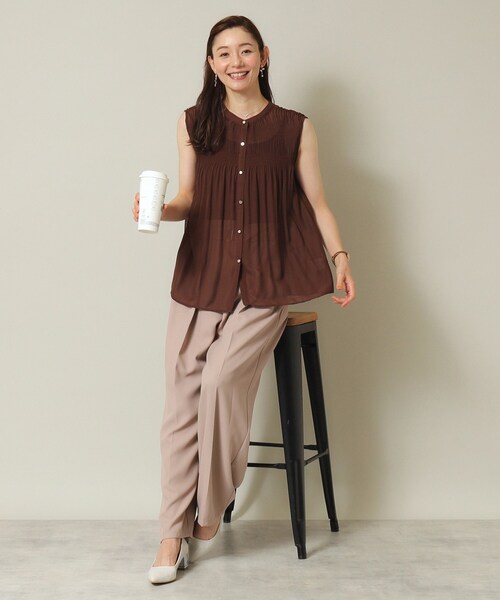 ITS'DEMO(イッツデモ)の「◆【通勤/前開き/手洗い可】プリーツシアーブラウス(シャツ/ブラウス・レディース・ブラック/オリーブ/ダークブラウン・00)」の14枚目の写真