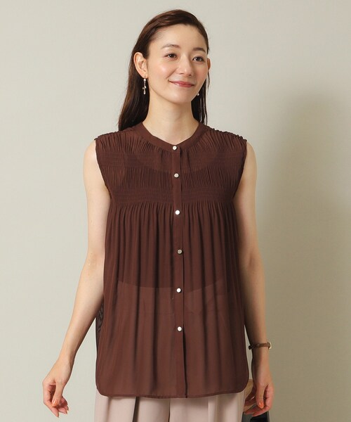 ITS'DEMO(イッツデモ)の「◆【通勤/前開き/手洗い可】プリーツシアーブラウス(シャツ/ブラウス・レディース・ブラック/オリーブ/ダークブラウン・00)」の16枚目の写真