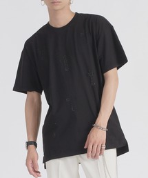 【REGIEVO】 クロスラインストーンTシャツ
