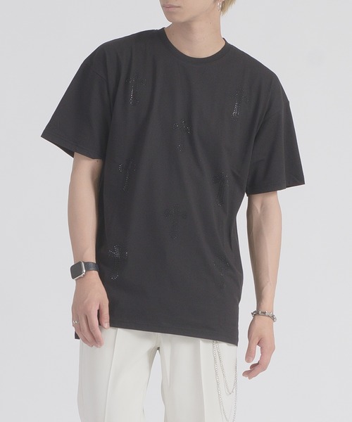 REGIEVO（レジエボ）の「【REGIEVO】 クロスラインストーンTシャツ（Tシャツ/カットソー・メンズ・オフホワイト/ブラック・LARGE/MEDIUM）」の18枚目の写真