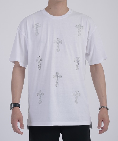 REGIEVO（レジエボ）の「【REGIEVO】 クロスラインストーンTシャツ（Tシャツ/カットソー・メンズ・オフホワイト/ブラック・LARGE/MEDIUM）」の16枚目の写真