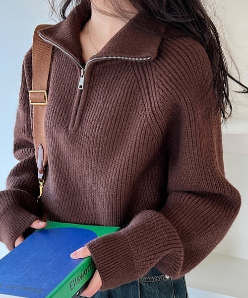 セール】ハーフジップニット長袖プルオーバー（Tシャツ/カットソー