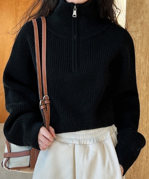 【セール】ハーフジップニット長袖プルオーバー（Tシャツ/カットソー）｜deux amour（ドゥーザムール）