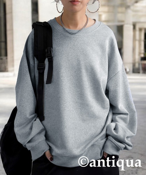 antiqua(アンティカ)の「ラメ裏毛トップス(スウェット・レディース・グレー/ホワイト・ONESIZE)」の14枚目の写真