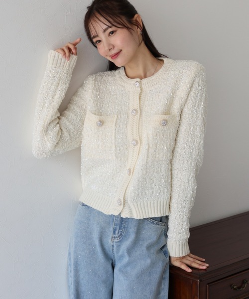 セール】ツイード風ニットカーディガン（カーディガン/ボレロ