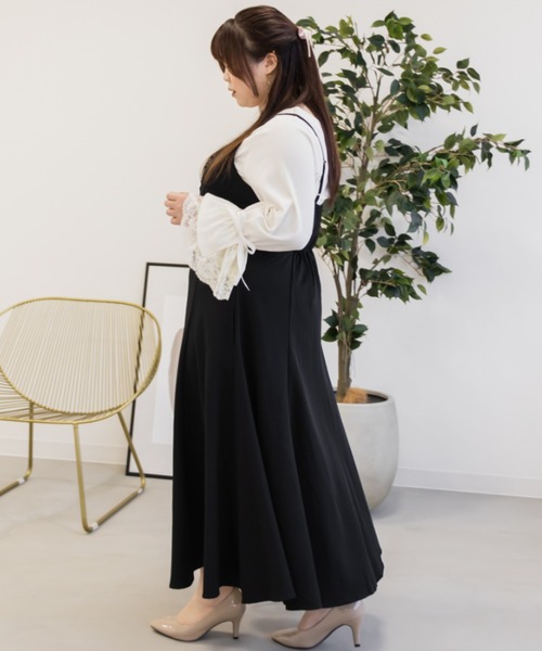 CLETTE(クレット)の「袖レースデザインリブプルオーバー(Tシャツ/カットソー・レディース・オフホワイト/ブラック/グレイッシュベージュ・LL/3L/4L)」の9枚目の写真