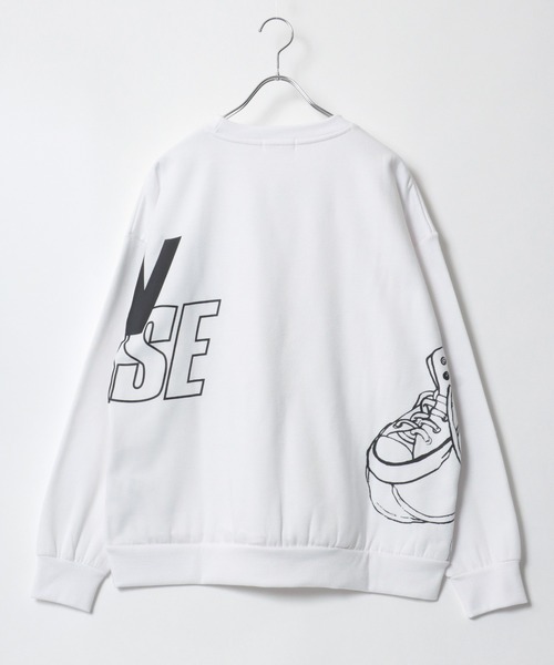 CONVERSE（コンバース）の「CONVERSE/コンバース 裏起毛 アイコンシューズ ロゴプリント オーバーサイズ スウェット レディース メンズ トレーナー（スウェット・レディース・グレイッシュブルー/アッシュグレー/グレイッシュベージュ/ブラック/ホワイト/スミクロ・M/L/LL）」の8枚目の写真