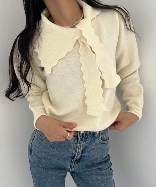 【セール】配色アシメリボンニットプルオーバー（ニット/セーター）｜Gs（ジーエス）