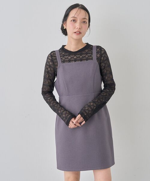 サンドロ Reem モックネック フローラル レース ミニワンピ Andy/アンディ】刺繍 フラワー レース ゴールド ボタン 切り替え