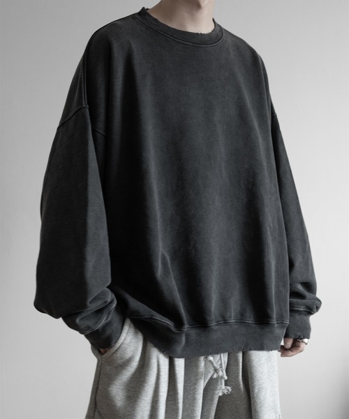 RUUBON（ルーボン）の「【RUUBON】vintage damage pigment sweat / ヴィンテージダメージピグメントスウェット（スウェット・メンズ・ライトグレー/ダークグレー・S/M/L）」の8枚目の写真