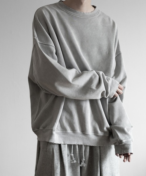 RUUBON（ルーボン）の「【RUUBON】vintage damage pigment sweat / ヴィンテージダメージピグメントスウェット（スウェット・メンズ・ライトグレー/ダークグレー・S/M/L）」の15枚目の写真