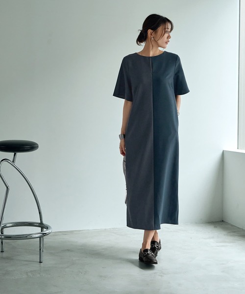 STYLE DELI(スタイルデリ)の「ハーフ微配色キーネックワンピース(ワンピース・レディース・グレー系その他/ベージュ系その他・SMALL/MEDIUM)」の20枚目の写真