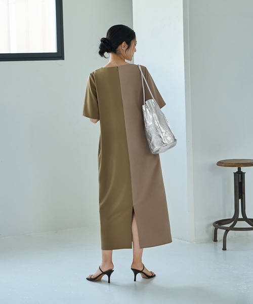 STYLE DELI(スタイルデリ)の「ハーフ微配色キーネックワンピース(ワンピース・レディース・グレー系その他/ベージュ系その他・SMALL/MEDIUM)」の10枚目の写真