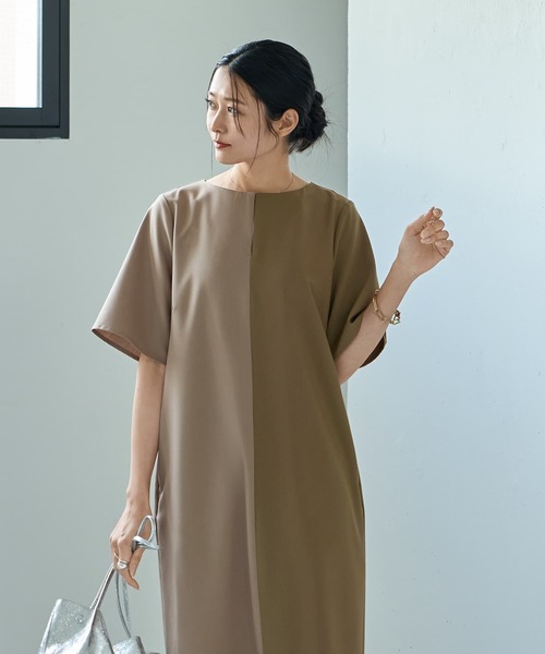 STYLE DELI(スタイルデリ)の「ハーフ微配色キーネックワンピース(ワンピース・レディース・グレー系その他/ベージュ系その他・SMALL/MEDIUM)」の14枚目の写真