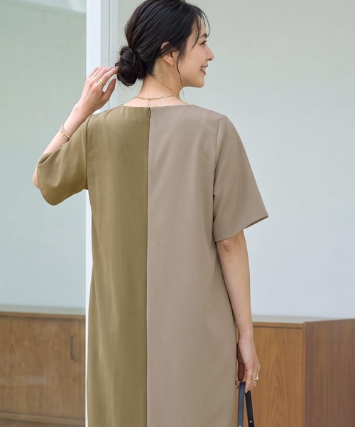 STYLE DELI（スタイルデリ）の「ハーフ微配色キーネックワンピース（ワンピース・レディース・グレー系その他/ベージュ系その他・SMALL/MEDIUM）」の6枚目の写真