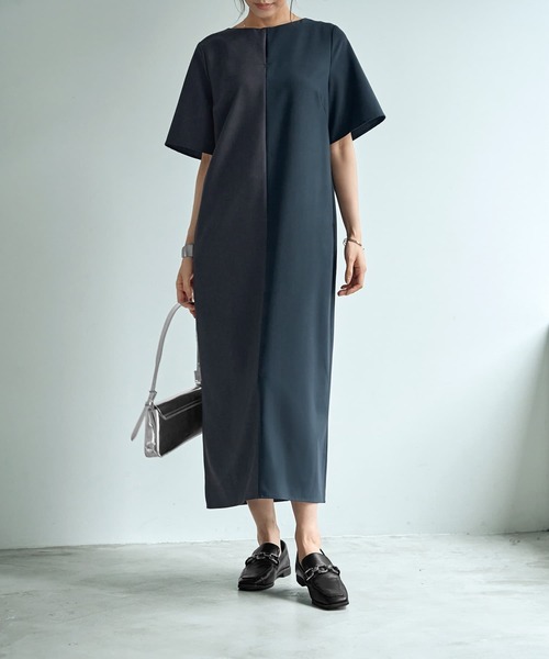STYLE DELI（スタイルデリ）の「ハーフ微配色キーネックワンピース（ワンピース・レディース・グレー系その他/ベージュ系その他・SMALL/MEDIUM）」の12枚目の写真