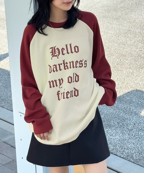 MONO-MART(モノマート)の「グラフィックリンガー/ラグランワッフルロンT(Tシャツ/カットソー・レディース・スミクロ/オートミール/ワイン/アイボリー/ブラック・FREE)」の5枚目の写真