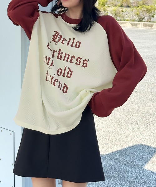 MONO-MART(モノマート)の「グラフィックリンガー/ラグランワッフルロンT(Tシャツ/カットソー・レディース・スミクロ/オートミール/ワイン/アイボリー/ブラック・FREE)」の21枚目の写真