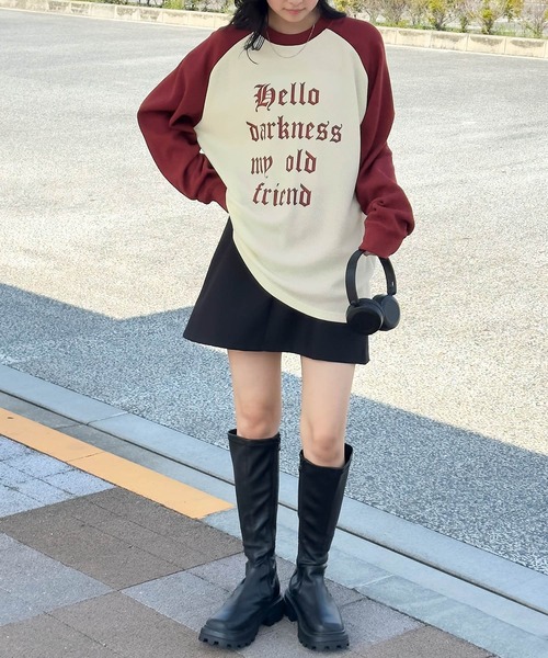 MONO-MART(モノマート)の「グラフィックリンガー/ラグランワッフルロンT(Tシャツ/カットソー・レディース・スミクロ/オートミール/ワイン/アイボリー/ブラック・FREE)」の12枚目の写真