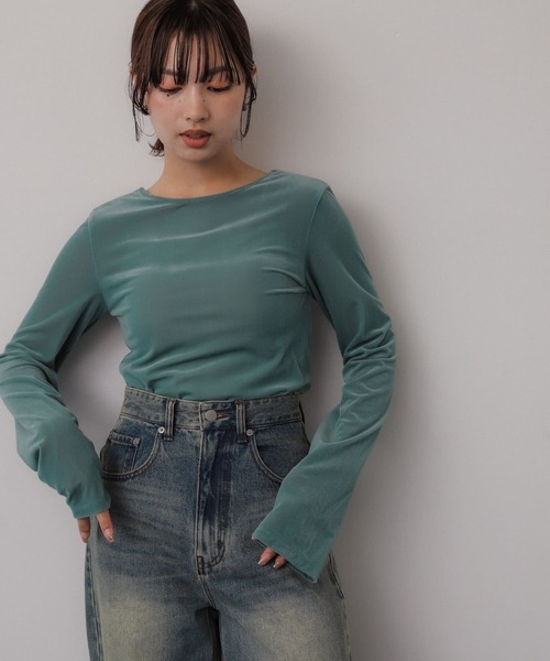 SENSE OF PLACE by URBAN RESEARCH(センスオブプレイスバイアーバンリサーチ)の「シアーベロアTシャツ(Tシャツ/カットソー・レディース・ネイビー/ミント/アイボリー・ONE)」の13枚目の写真