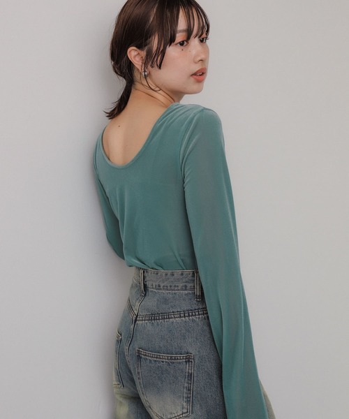 SENSE OF PLACE by URBAN RESEARCH(センスオブプレイスバイアーバンリサーチ)の「シアーベロアTシャツ(Tシャツ/カットソー・レディース・ネイビー/ミント/アイボリー・ONE)」の15枚目の写真