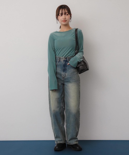 SENSE OF PLACE by URBAN RESEARCH(センスオブプレイスバイアーバンリサーチ)の「シアーベロアTシャツ(Tシャツ/カットソー・レディース・ネイビー/ミント/アイボリー・ONE)」の16枚目の写真