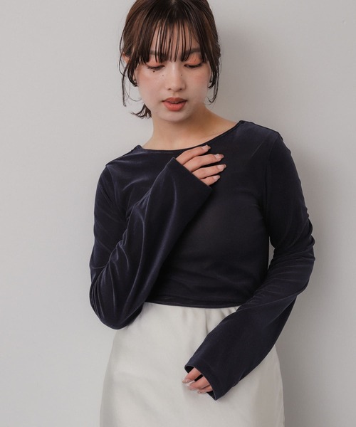 シアーベロアオフショルTシャツ【ネコポス】