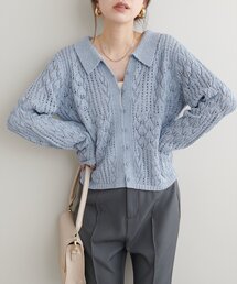 natural couture | 【WEB限定】透かし編み衿付きニットカーデ(カーディガン/ボレロ)