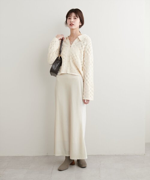 natural couture(ナチュラルクチュール)の「【WEB限定】透かし編み衿付きニットカーデ(カーディガン/ボレロ・レディース・アイボリー/サックスブルー/ブラック・FREE)」の10枚目の写真