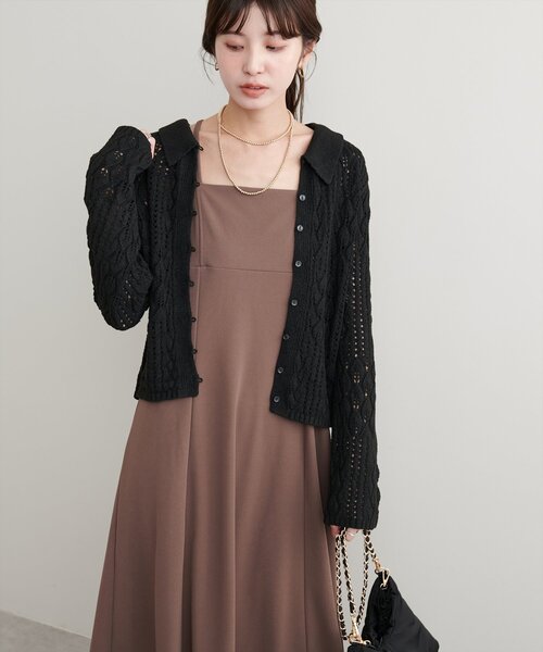 natural couture(ナチュラルクチュール)の「【WEB限定】透かし編み衿付きニットカーデ(カーディガン/ボレロ・レディース・アイボリー/サックスブルー/ブラック・FREE)」の13枚目の写真