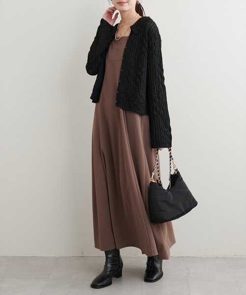 natural couture(ナチュラルクチュール)の「【WEB限定】透かし編み衿付きニットカーデ(カーディガン/ボレロ・レディース・アイボリー/サックスブルー/ブラック・FREE)」の14枚目の写真