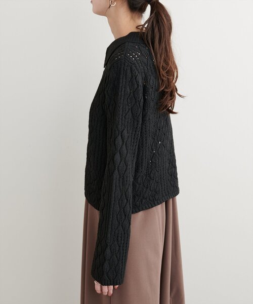 natural couture(ナチュラルクチュール)の「【WEB限定】透かし編み衿付きニットカーデ(カーディガン/ボレロ・レディース・アイボリー/サックスブルー/ブラック・FREE)」の22枚目の写真