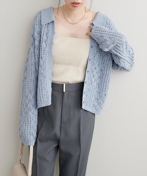 natural couture(ナチュラルクチュール)の「【WEB限定】透かし編み衿付きニットカーデ(カーディガン/ボレロ・レディース・アイボリー/サックスブルー/ブラック・FREE)」の16枚目の写真