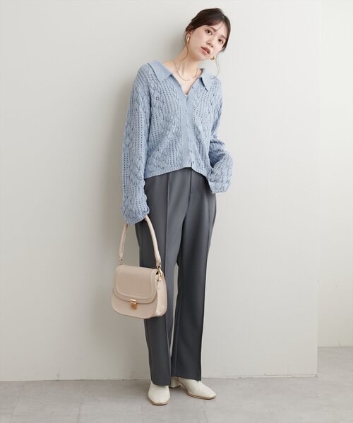natural couture(ナチュラルクチュール)の「【WEB限定】透かし編み衿付きニットカーデ(カーディガン/ボレロ・レディース・アイボリー/サックスブルー/ブラック・FREE)」の19枚目の写真