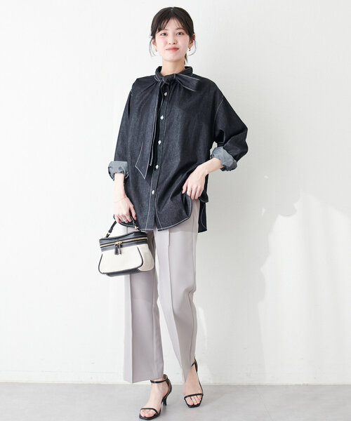 natural couture(ナチュラルクチュール)の「osonoハイウエスト美フレアパンツ(その他パンツ・レディース・ライトグレー/ネイビー/チャコールグレー・SMALL/MEDIUM/LARGE)」の4枚目の写真