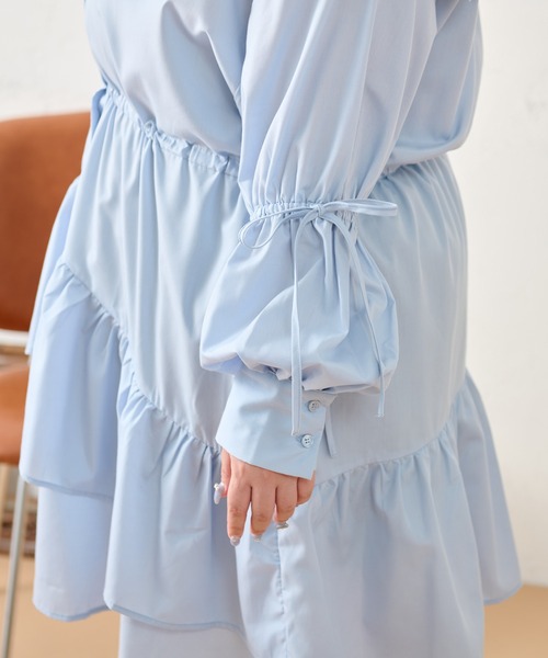 Louiosy(ルオシー)の「【大きいサイズ】アシンメトリーデザインミニシャツワンピース(ワンピース・レディース・ブラック/オフホワイト/サックスブルー・X-LARGE/4L)」の18枚目の写真