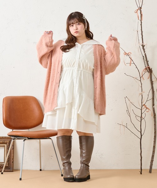 Louiosy(ルオシー)の「【大きいサイズ】アシンメトリーデザインミニシャツワンピース(ワンピース・レディース・ブラック/オフホワイト/サックスブルー・X-LARGE/4L)」の22枚目の写真