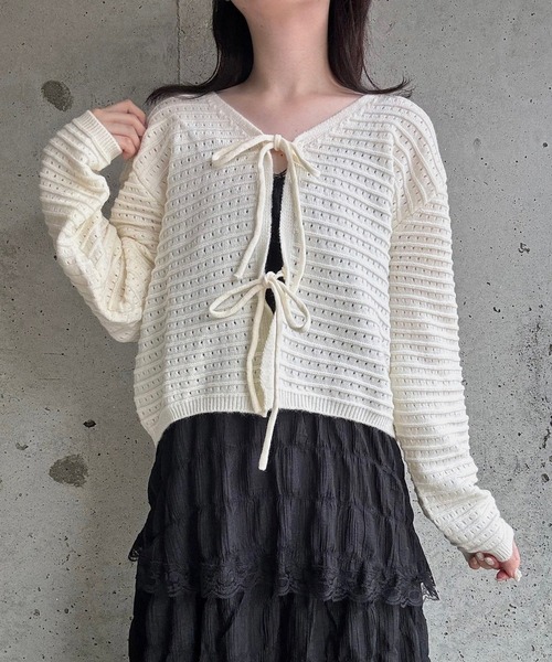 merrylatte（メリーラテ）の「リボンニットカーディガン（ニット/セーター・レディース・ホワイト・FREE）」の3枚目の写真