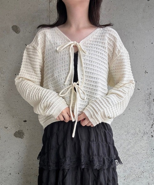merrylatte（メリーラテ）の「リボンニットカーディガン（ニット/セーター・レディース・ホワイト・FREE）」の4枚目の写真