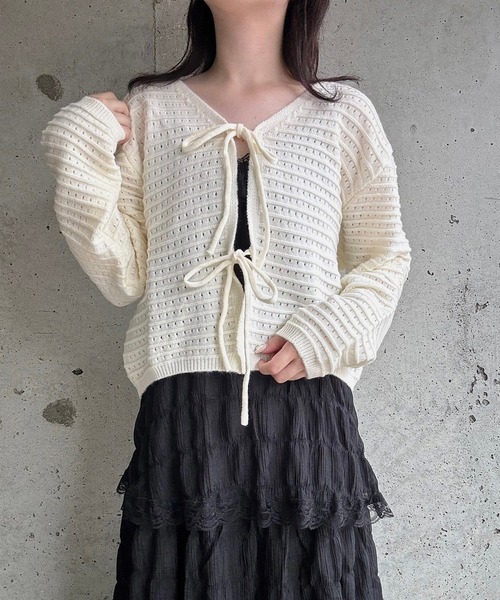 merrylatte（メリーラテ）の「リボンニットカーディガン（ニット/セーター・レディース・ホワイト・FREE）」の6枚目の写真