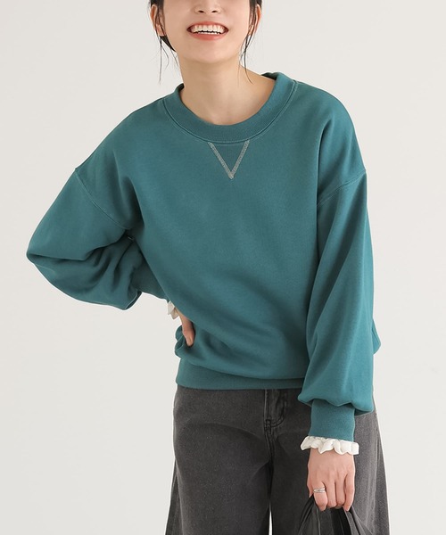 n'OrLABEL(ノアールレーベル)の「『配色ステッチ裏起毛スウェット』(スウェット・レディース・ブラウン/杢グレー/アイボリー/ブラック/ブルーグリーン・1/2)」の5枚目の写真