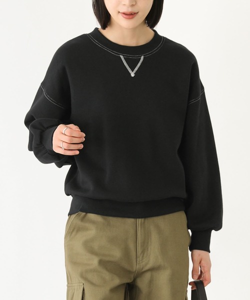 n'OrLABEL(ノアールレーベル)の「『配色ステッチ裏起毛スウェット』(スウェット・レディース・ブラウン/杢グレー/アイボリー/ブラック/ブルーグリーン・1/2)」の3枚目の写真