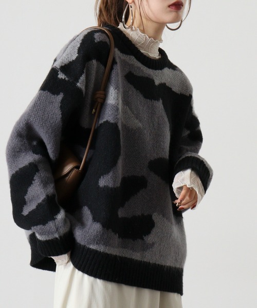 セール】WS select 起毛 迷彩柄オーバーサイズクルーニット