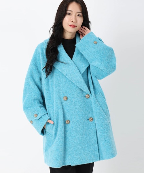 STRAWBERRY-FIELDS（ストロベリーフィールズ）の「シャギーミドル丈ダブルコート（その他アウター・レディース・ベージュ/ブルー系その他・2）」の2枚目の写真