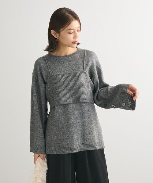 Green　Parks（グリーンパークス）の「SET2点 ニットキャミ+ニットチュニック（チュニック・レディース・杢グレー/ブラウン系その他2・FREE）」の3枚目の写真