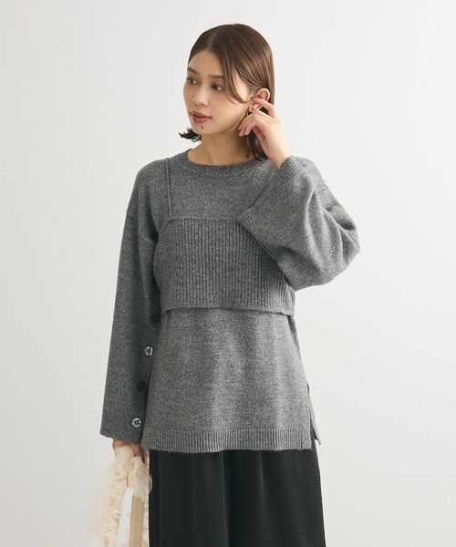 Green　Parks（グリーンパークス）の「SET2点 ニットキャミ+ニットチュニック（チュニック・レディース・杢グレー/ブラウン系その他2・FREE）」の7枚目の写真