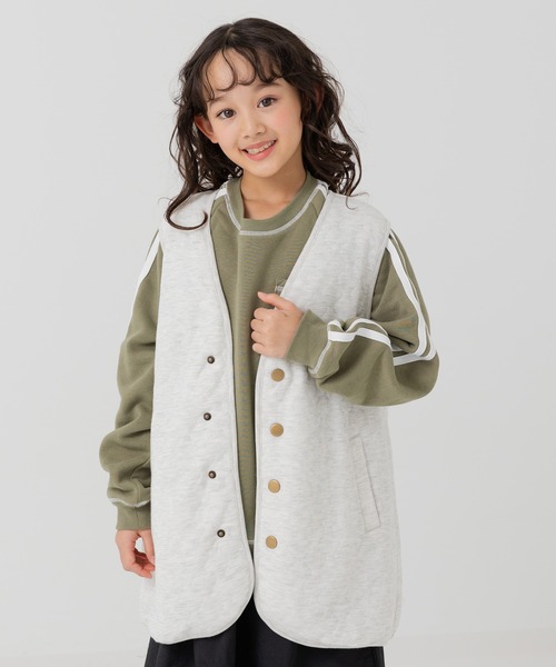 JAM & LINK（ジャムアンドリンク）の「ニットキルト ロングベスト（ベスト・キッズ・ブラック/カーキ/オートミール・140cm/160cm）」の3枚目の写真